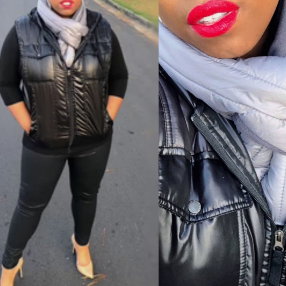 Women's Black Water Resistant Faux Fur Lined Quilted Hooded Puffer Vest